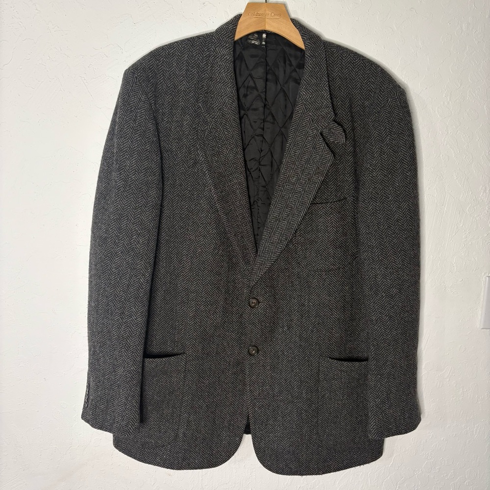 L.L. Bean Wool Thinsulate Sport Coat Mens L Tall Charcoal Herringbone Made USA - Picture 2 of 12
